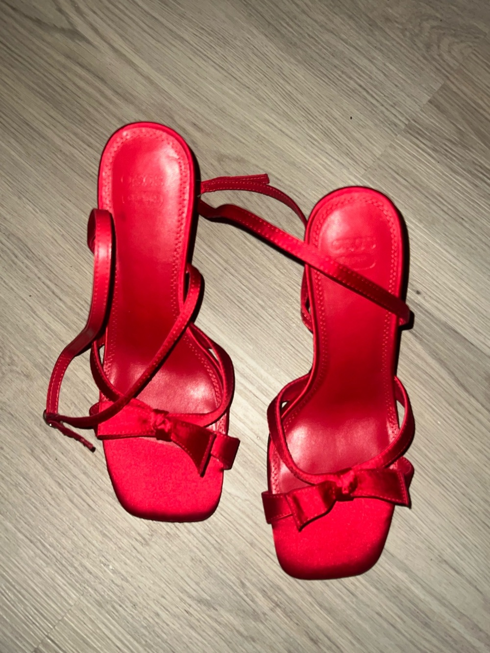 ASOS DESIGN Nella Red Strappy Heeled Sandals Bow Open Toe Size 11 UK 9